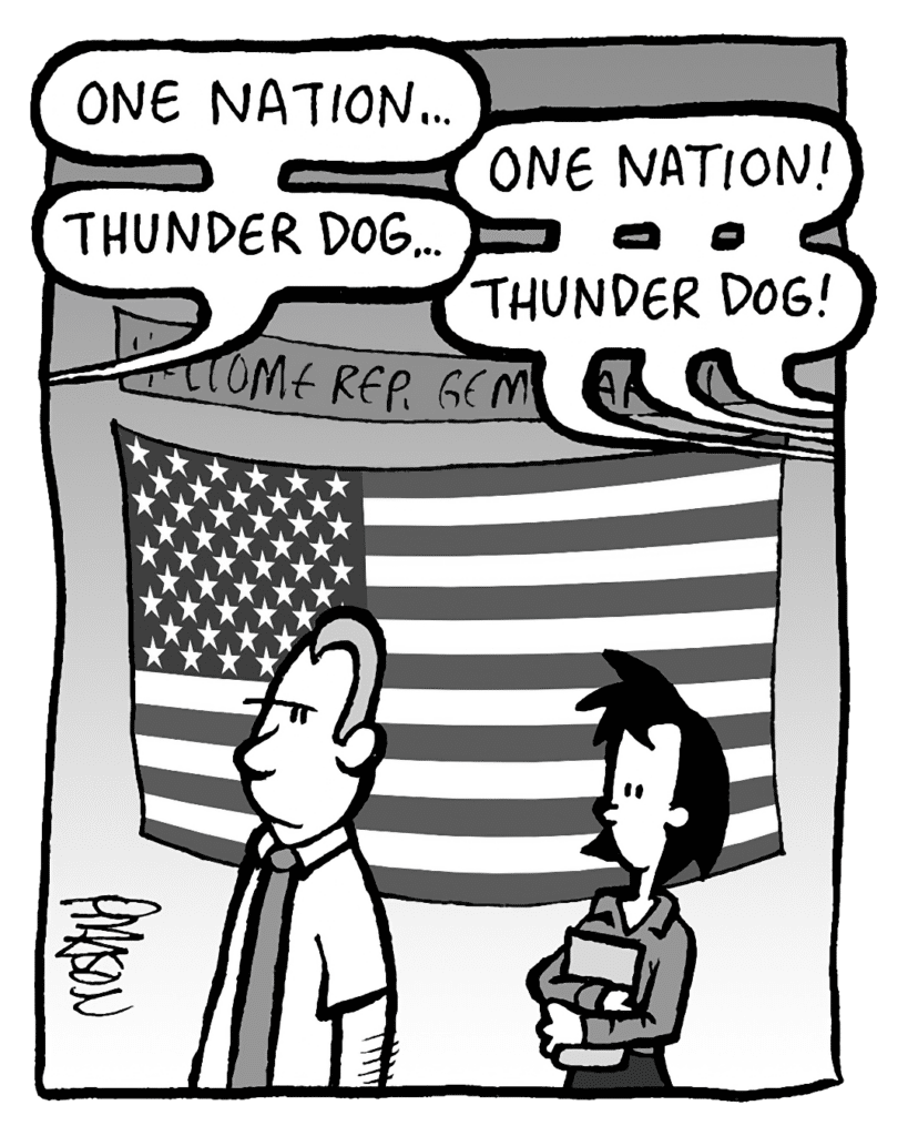 DEB: One nation…
INNER-CITY KIDS: One nation!
DEB: Thunder dog…
INNER-CITY KIDS: Thunder dog!